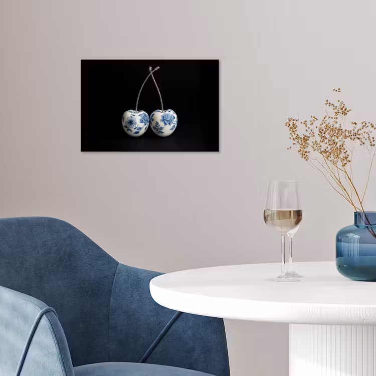Kersen - Delfts blauw - Fruit poster papier klein -sfeer3