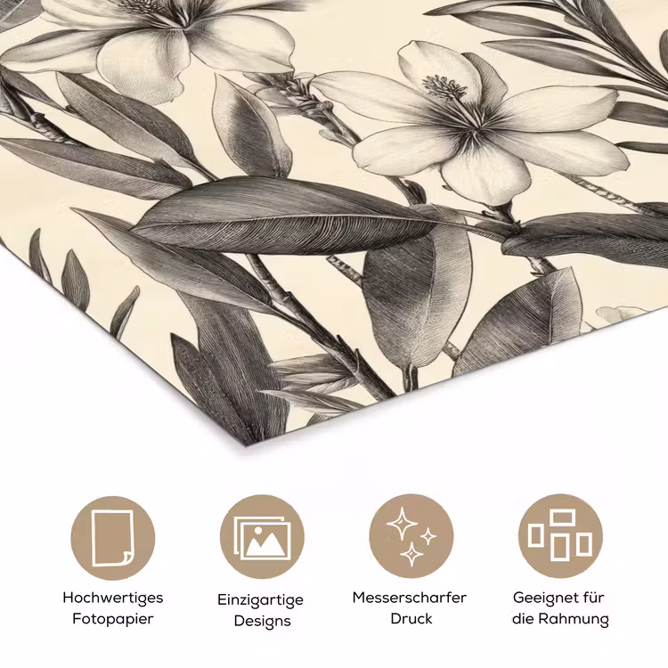 Klassiek - Botanisch - Zwart - Beige poster papier klein 62 -tcloseup_DE