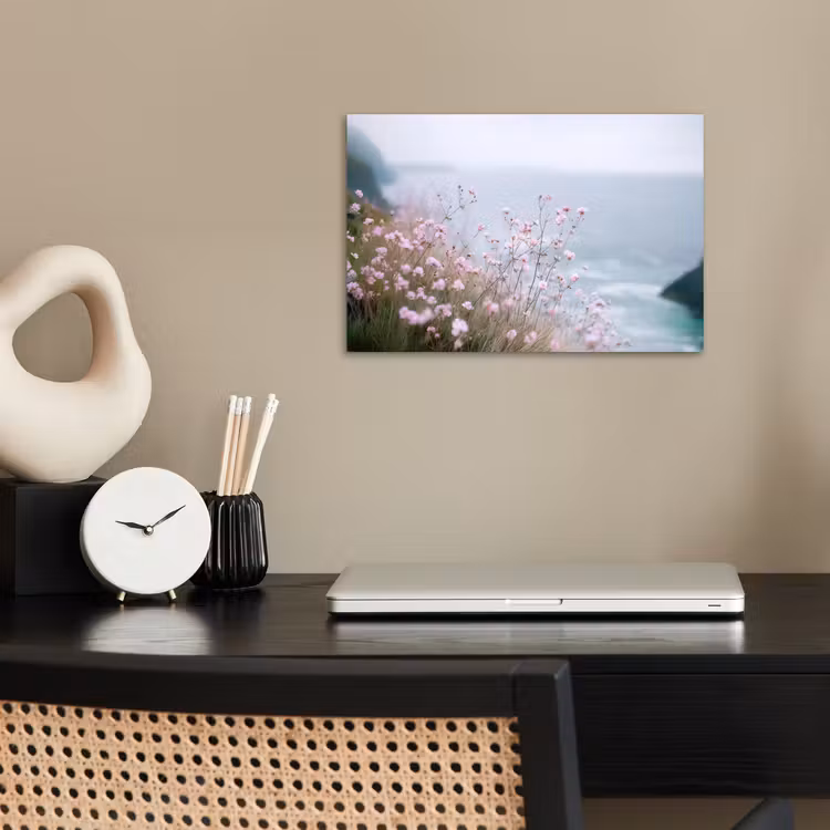 Klif - Bloemen - Zee - Roze poster papier klein -sfeer1
