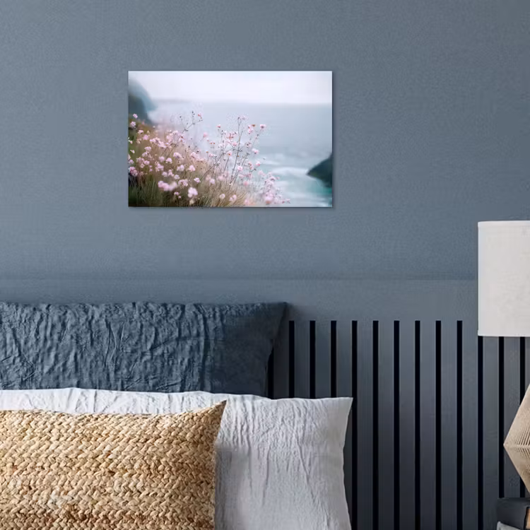 Klif - Bloemen - Zee - Roze poster papier klein -sfeer2