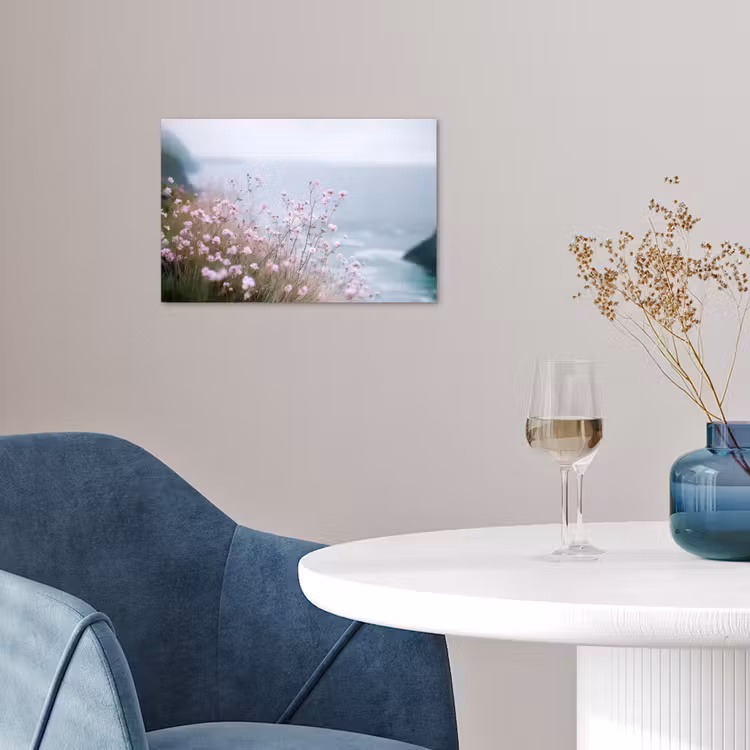 Klif - Bloemen - Zee - Roze poster papier klein -sfeer3