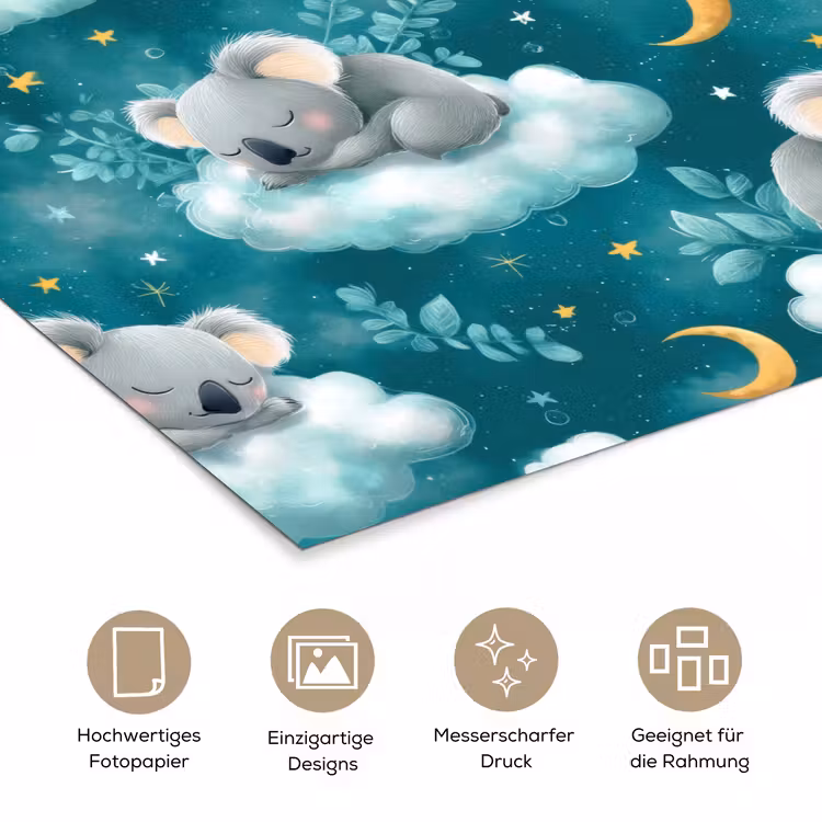 Koala's - Betoverend - Blauw poster papier klein 62 -tcloseup_DE
