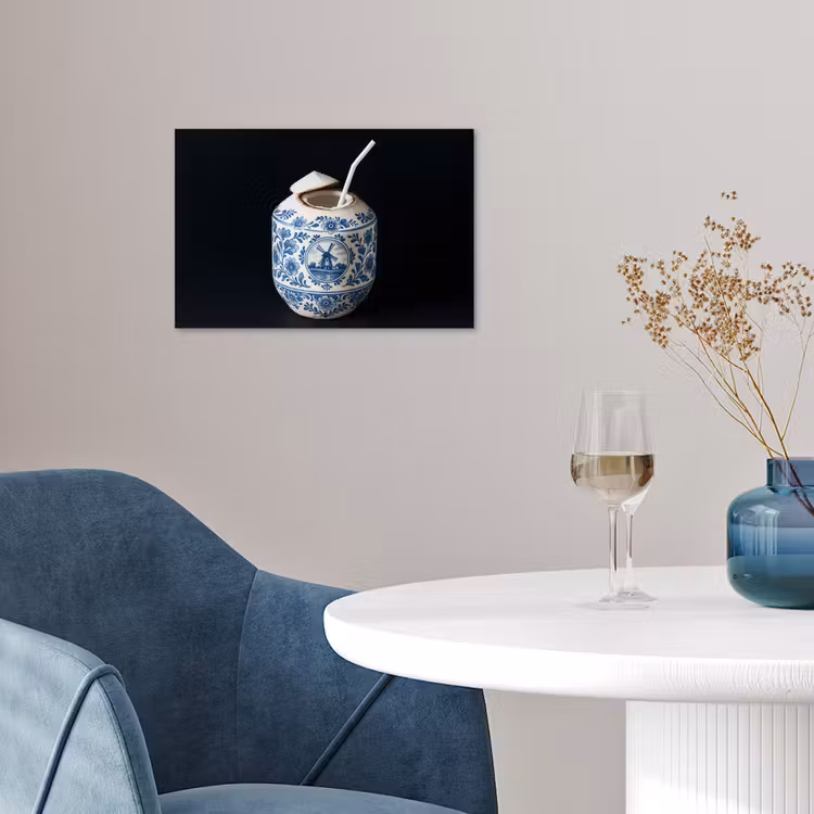 Kokosnoot - Eten - Delfts blauw - Drinken poster papier klein -sfeer3