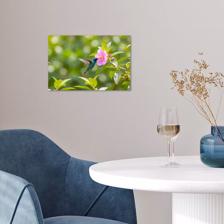 Kolibrie - Bloem - Natuur - Groen poster papier klein -sfeer3