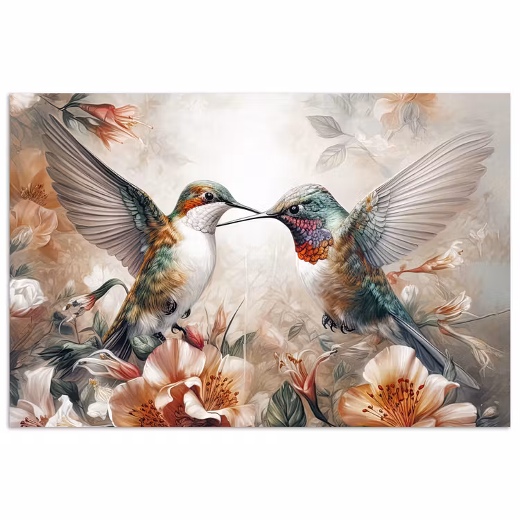 Kolibrie - Vogels - Bloemen - Natuur poster papier klein -3d