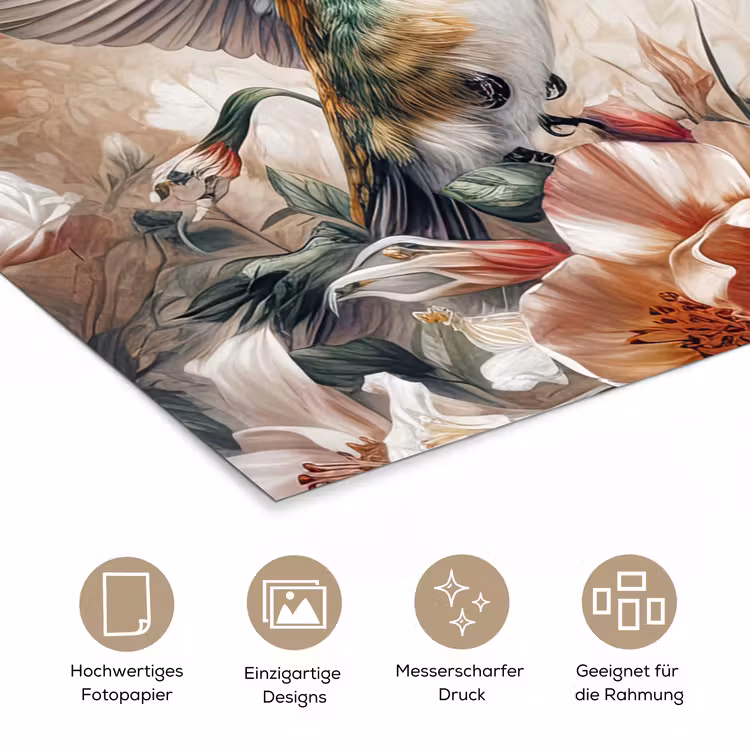 Kolibrie - Vogels - Bloemen - Natuur poster papier klein -tcloseup_DE