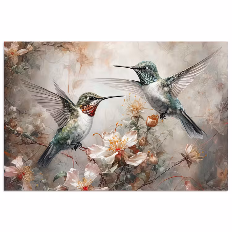 Kolibrie - Vogels - Bloemen - Planten poster papier klein -3d