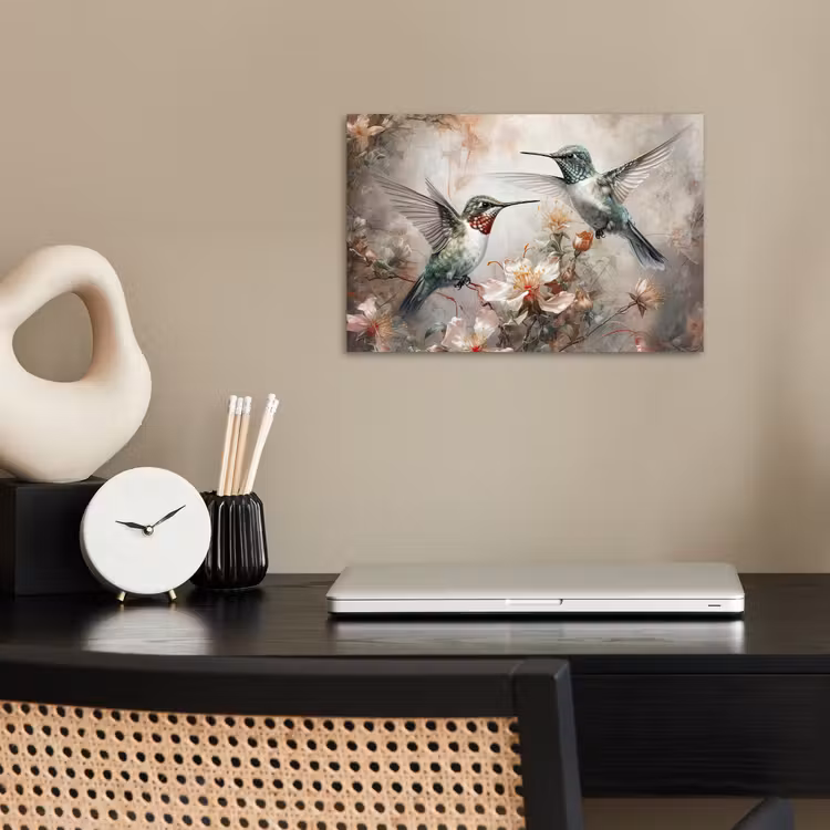 Kolibrie - Vogels - Bloemen - Planten poster papier klein -sfeer1