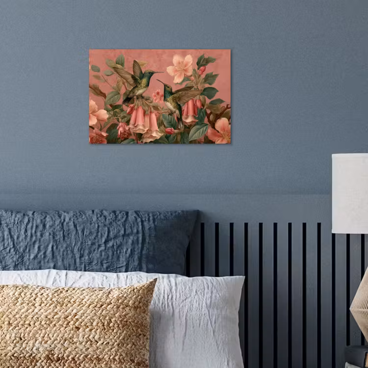 Kolibries - Bloemen - Groen - Roze poster papier klein -sfeer2