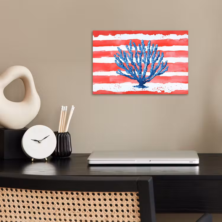 Koraal - Verfstructuur - Rood - Blauw poster papier klein -sfeer1