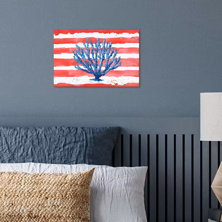 Koraal - Verfstructuur - Rood - Blauw poster papier klein -sfeer2