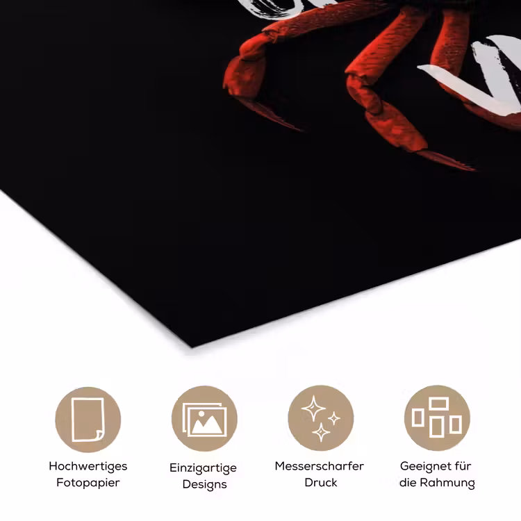 Krab - Rood - Tekst - Zwart poster papier klein -tcloseup_DE