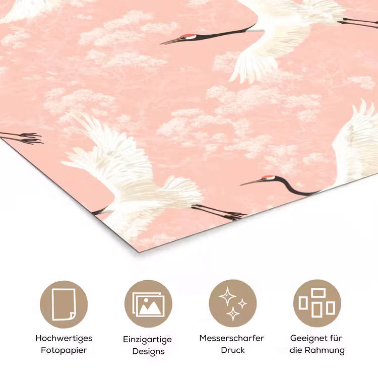 Kraanvogels - Bloesem - Roze poster papier klein 62 -tcloseup_DE