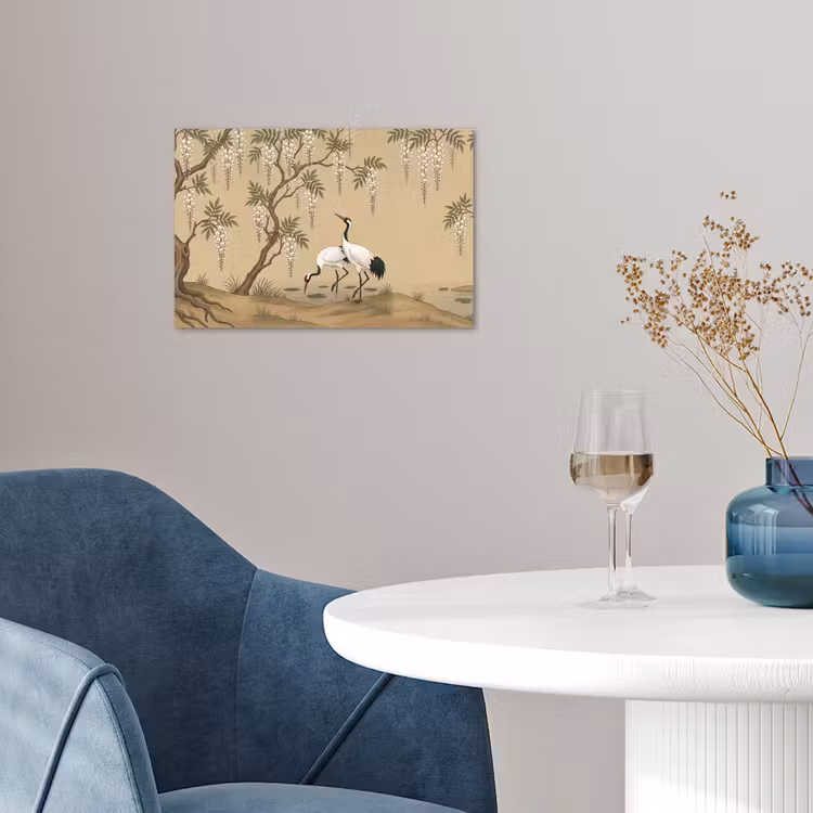 Kraanvogels - Water - Beige poster papier klein -sfeer3
