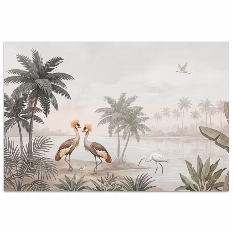 Kraanvogels - Palmbomen - Tropisch poster papier klein -3d