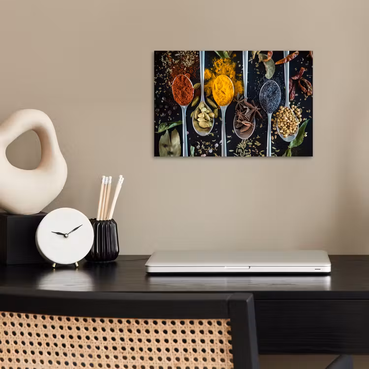 Kruiden - Lepel - Specerijen - Zwart - Keuken poster papier klein -sfeer1