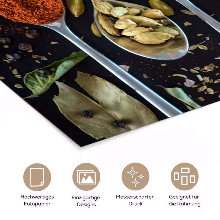Kruiden - Lepel - Specerijen - Zwart - Keuken poster papier klein -tcloseup_DE