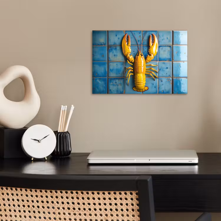 Kreeft - Geel - Blauw - Tegels poster papier klein -sfeer1