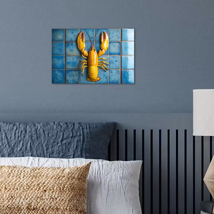 Kreeft - Geel - Blauw - Tegels poster papier klein -sfeer2