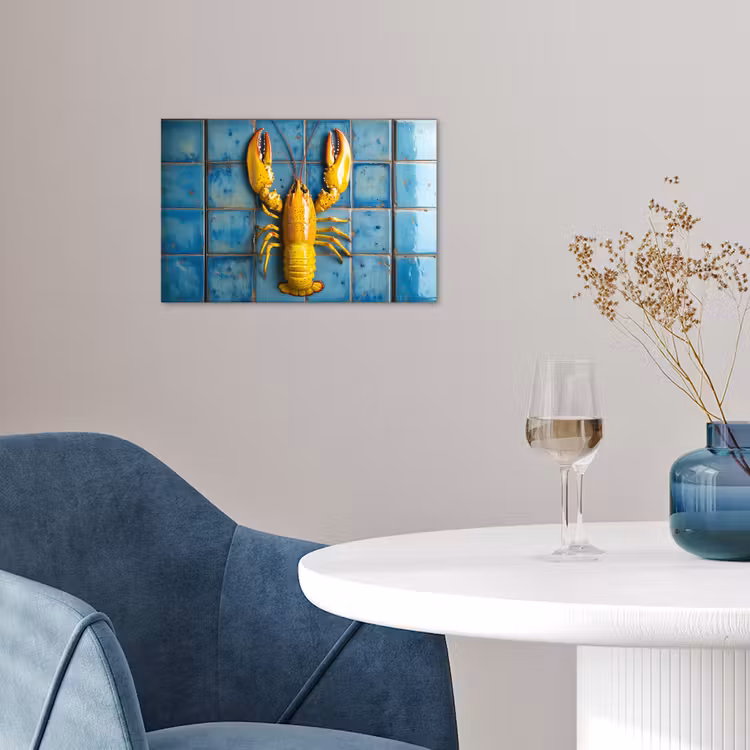 Kreeft - Geel - Blauw - Tegels poster papier klein -sfeer3
