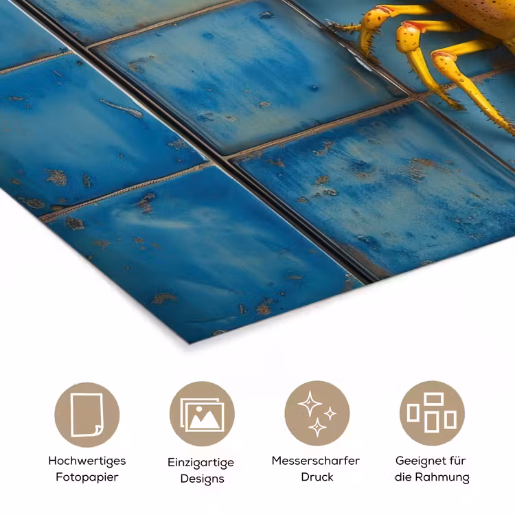 Kreeft - Geel - Blauw - Tegels poster papier klein -tcloseup_DE