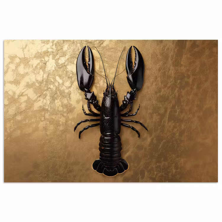 Kreeft - Zwart - Goud - Luxe poster papier klein -3d