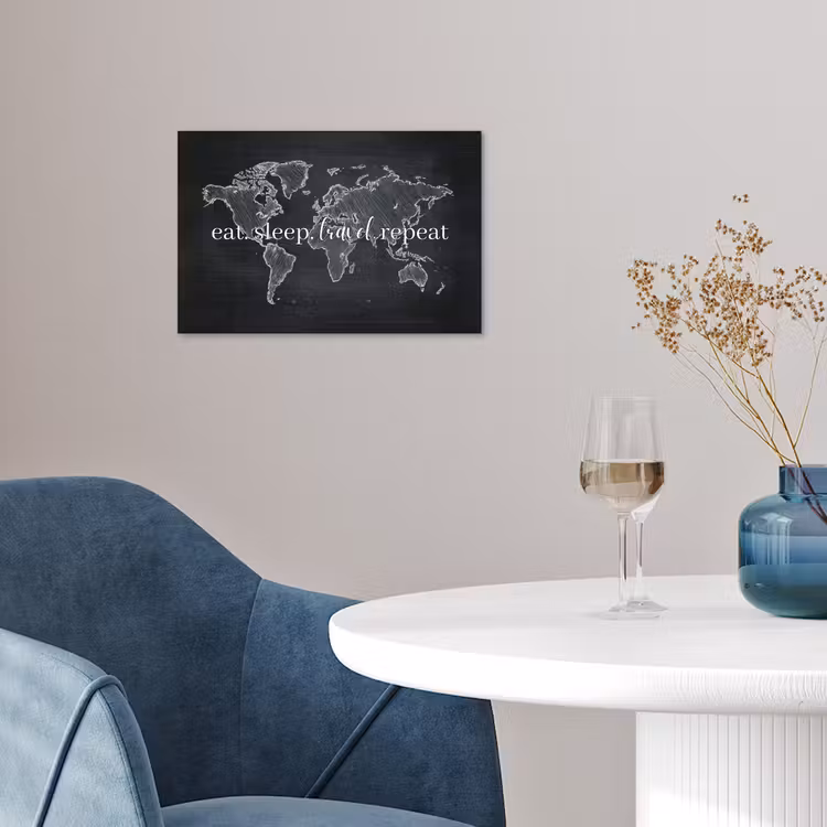 Krijt - Zwart - Quote - Wereldkaart poster papier klein -sfeer3