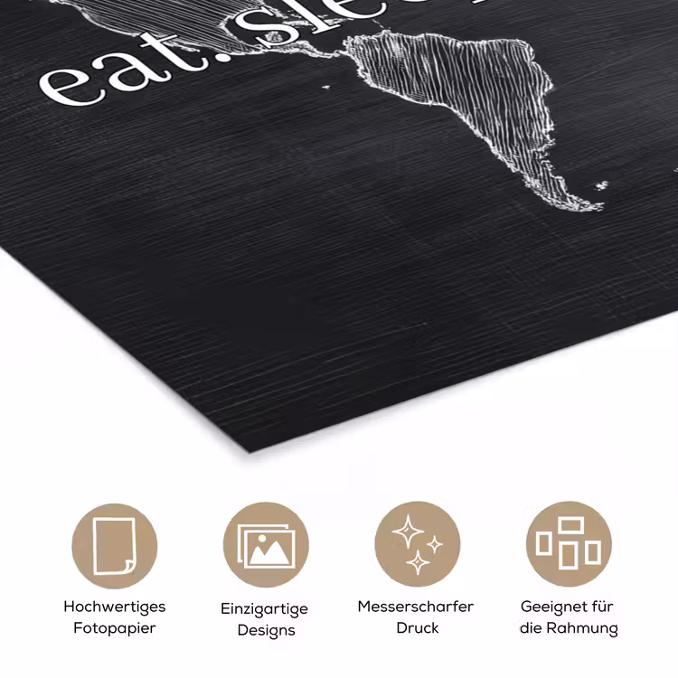 Krijt - Zwart - Quote - Wereldkaart poster papier klein -tcloseup_DE
