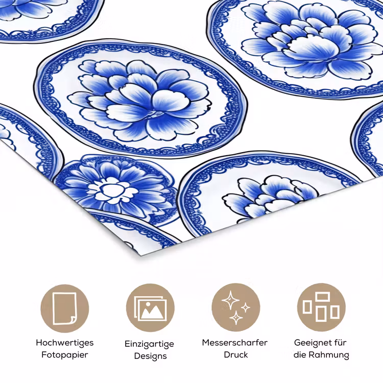 Cirkels - Bloemen - Blauw poster papier klein 62 -tcloseup_DE