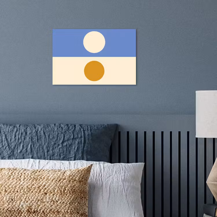 Cirkels - Symmetrisch - Wit - Blauw- Geel poster papier klein -sfeer2