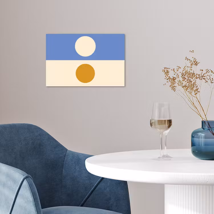 Cirkels - Symmetrisch - Wit - Blauw- Geel poster papier klein -sfeer3