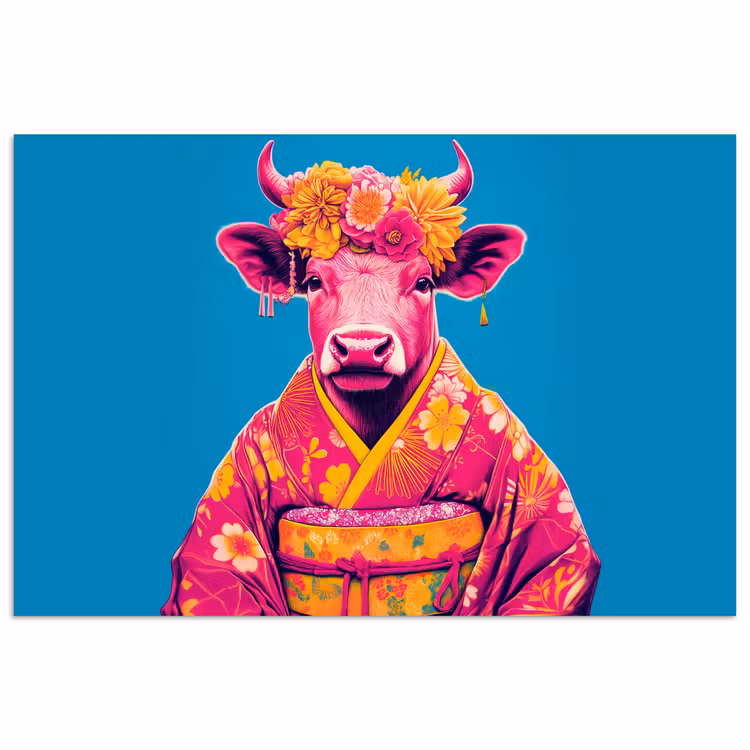 Koe - Bloemenkrans - Oorhangers - Kimono poster papier klein -3d