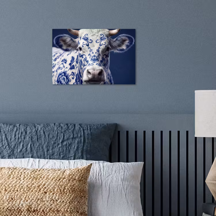 Koe - Delfts - Blauw - Artistiek poster papier klein -sfeer2