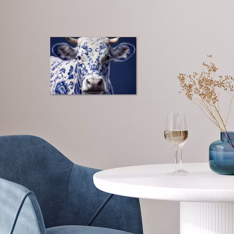Koe - Delfts - Blauw - Artistiek poster papier klein -sfeer3