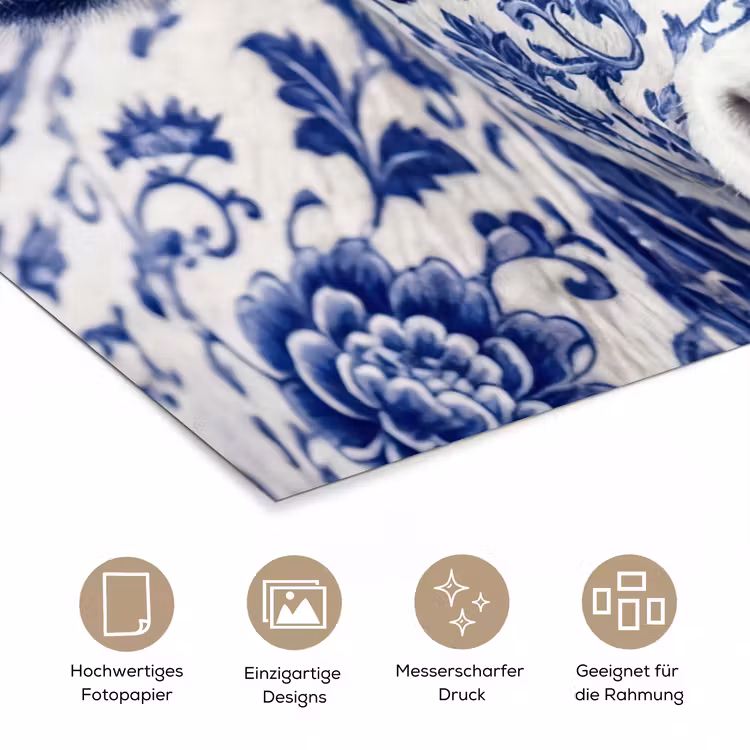 Koe - Delfts - Blauw - Artistiek poster papier klein -tcloseup_DE