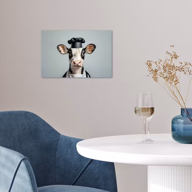 Koe - Zwart - Wit - Kok poster papier klein -sfeer3