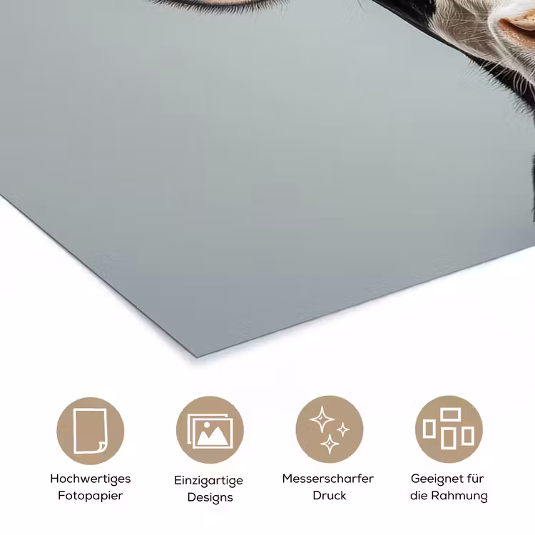 Koe - Zwart - Wit - Kok poster papier klein -tcloseup_DE
