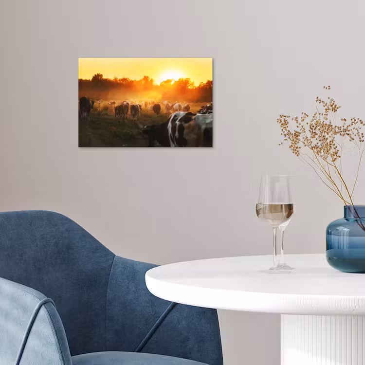 Koeien - Zonsondergang - Weiland - Dieren poster papier klein -sfeer3