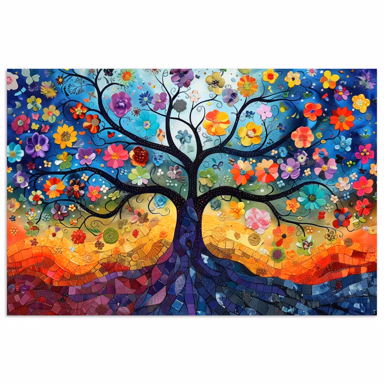 Kunst - Levensboom - Bloemen - Hippie poster papier klein -3d