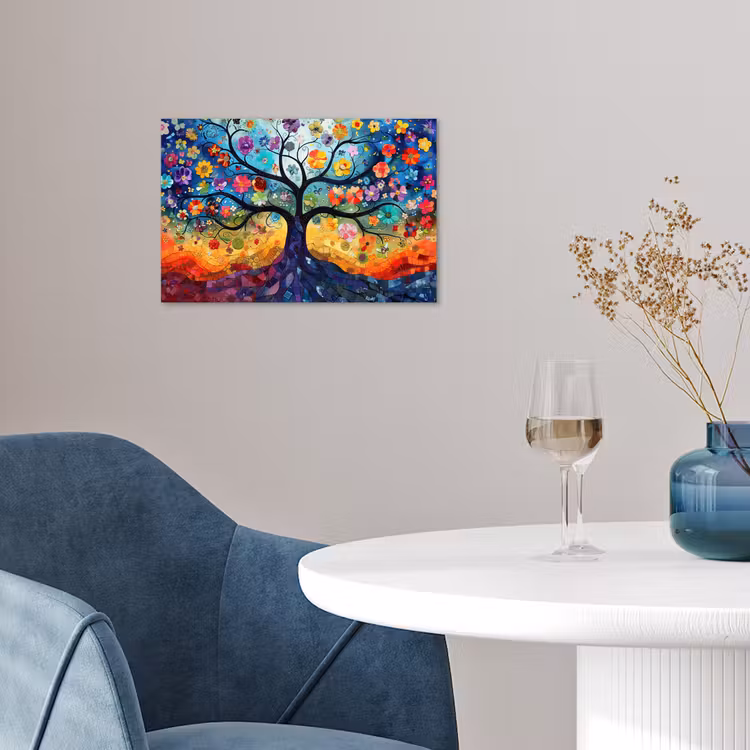 Kunst - Levensboom - Bloemen - Hippie poster papier klein -sfeer3