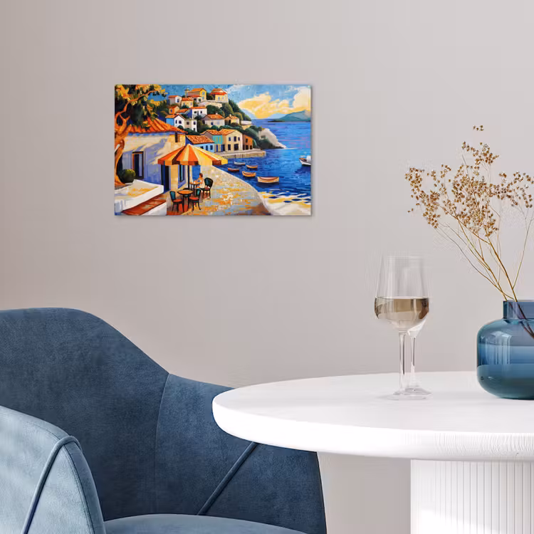 Kustdorp - Huisjes - Mozaïek - Zee poster papier klein -sfeer3