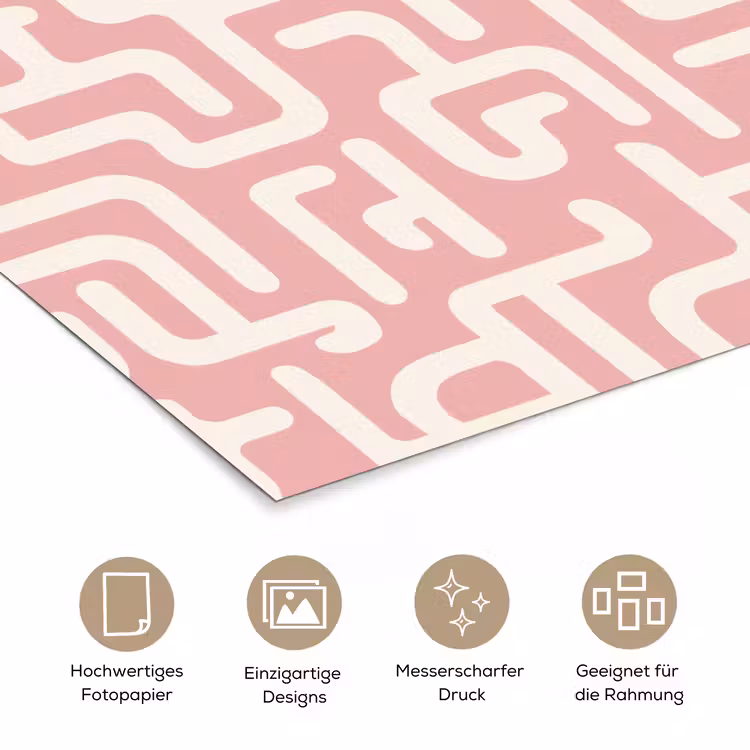 Doolhofpatroon - Roze - Wit - Abstract poster papier klein 62 -tcloseup_DE
