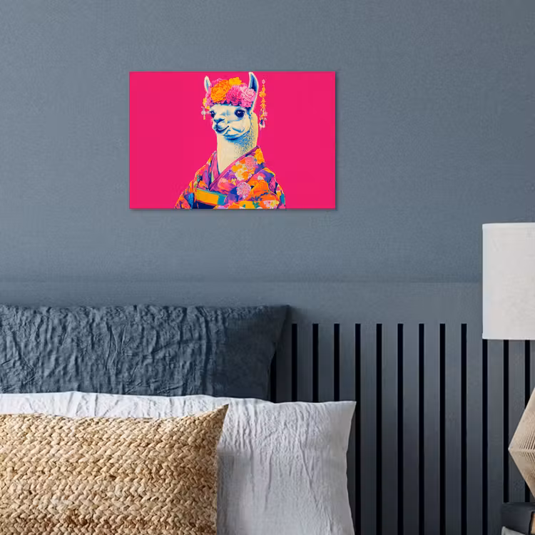Lama - Kimono - Bloemenkrans - Felroze poster papier klein -sfeer2