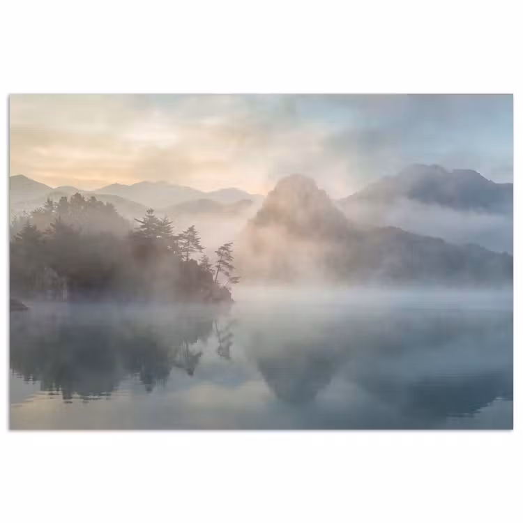 Landschap - Bergen - Mist - Water - Natuur poster papier klein -3d