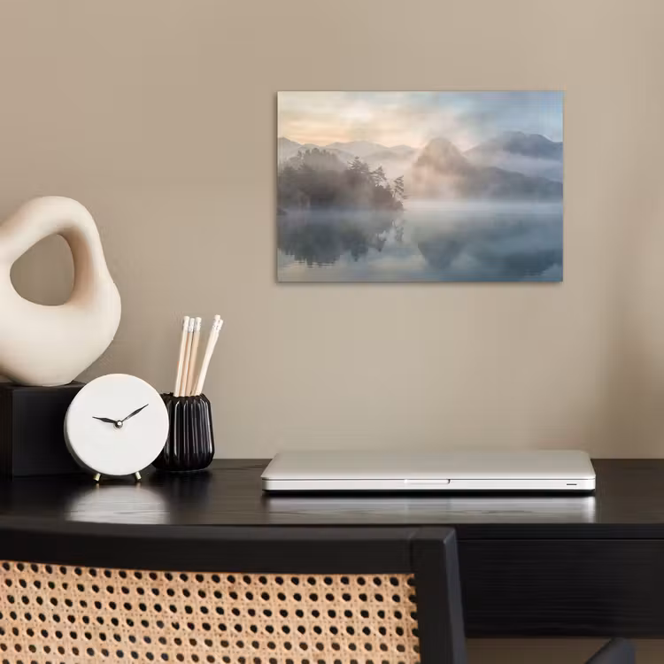 Landschap - Bergen - Mist - Water - Natuur poster papier klein -sfeer1