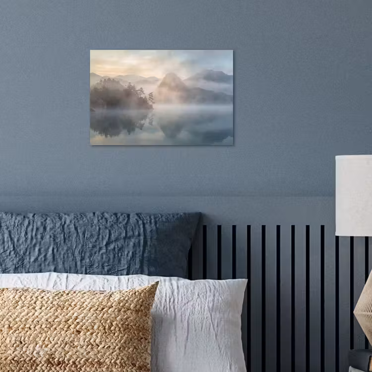 Landschap - Bergen - Mist - Water - Natuur poster papier klein -sfeer2