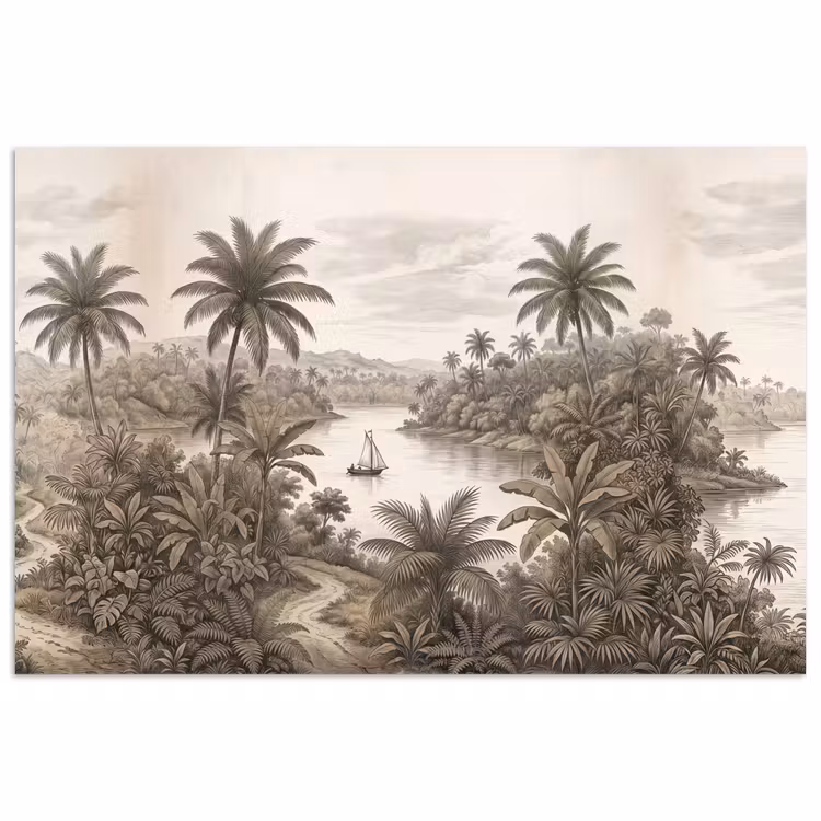 Landschap - Rivier - Boot - Tropisch - Vintage poster papier klein -3d