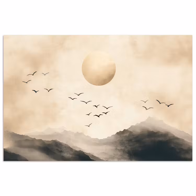 Landschap - Japandi - vogel poster papier klein -3d