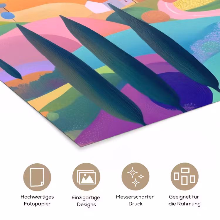 Landschap - Paars - Pastel - Huizen poster papier klein -tcloseup_DE