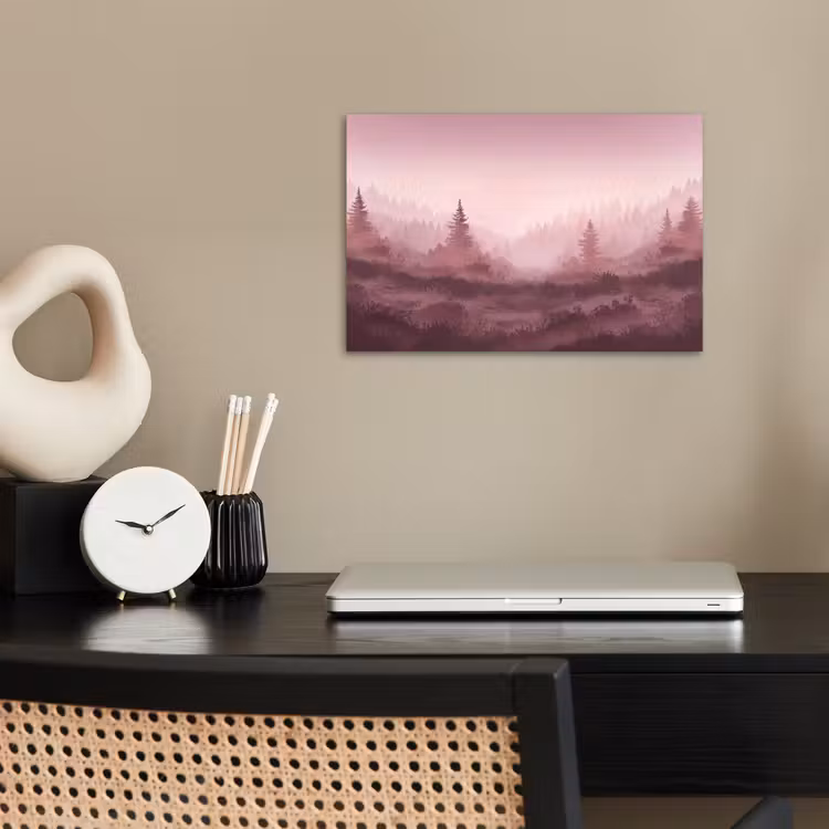Landschap - Mistig - Roze poster papier klein -sfeer1